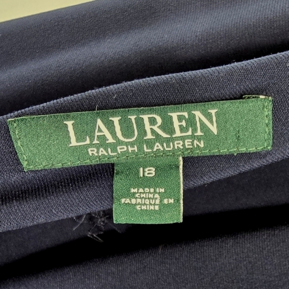 LRL Ralph Lauren Dress Women 18 1X Navy Ponte Lace Faux Wrap Plunge Ruched - Picture 3 of 14